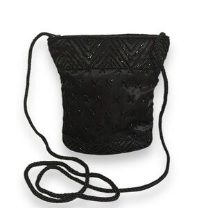 Vintage Mini Evening Bag Beaded Satin Black